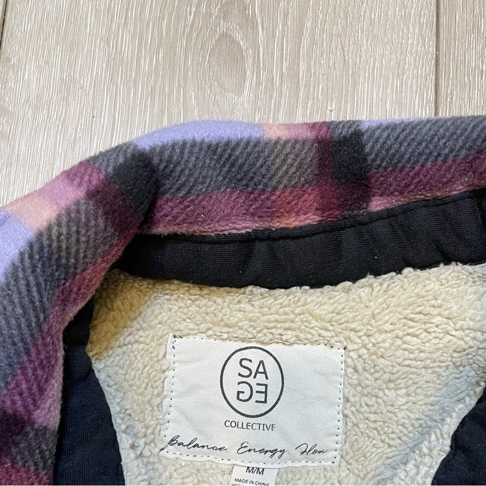 SAGE Collective Purple Plaid Sherpa Lined Shacket Jacket M Cozy Flannel - Picture 4 of 7